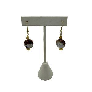 Handcrafted Dangle Earrings With Marbled Brown & White Beads